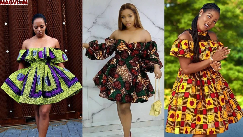 Off-Shoulder Ankara Short Flare Gowns